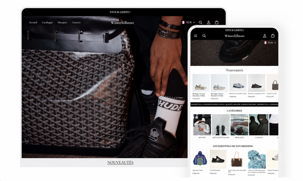 Site Winterfellstore sur ordinateur et mobile