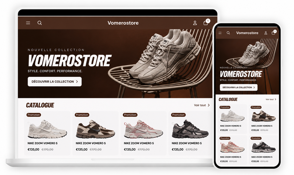 Site VomeroStore sur ordinateur et mobile