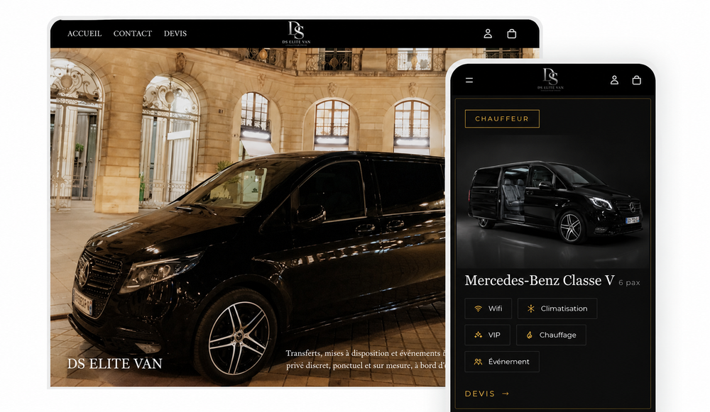 Site DS Elite Van sur ordinateur et mobile